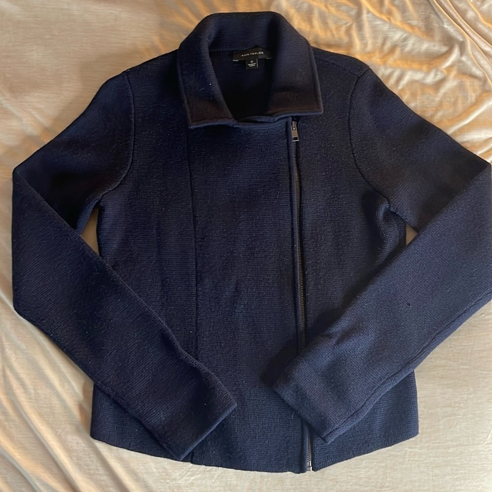 Ann Taylor - wool blend moto - navy - small